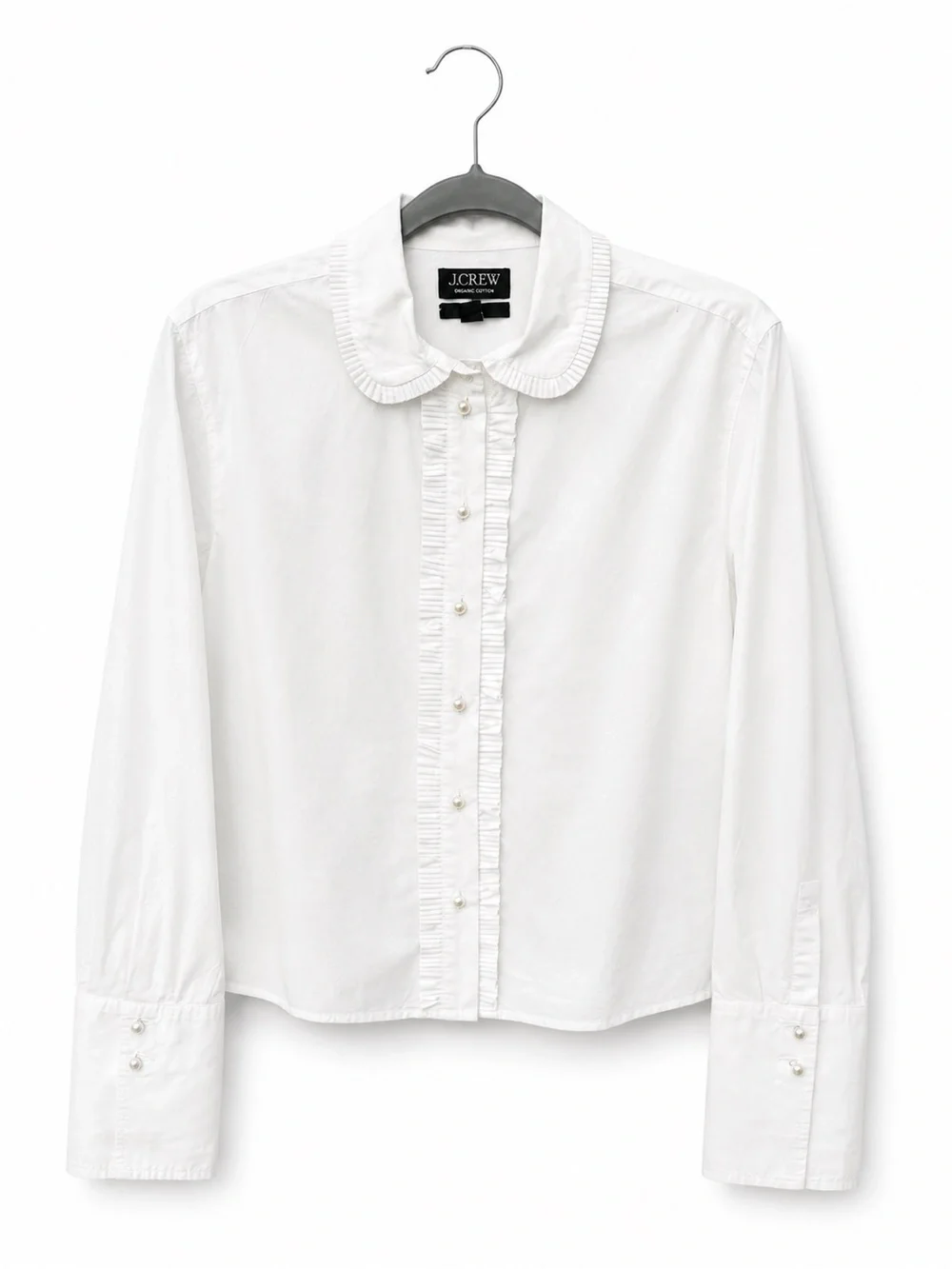 J Crew Blouse Cropped Garçon shirt pearl buttons white cottagecore preppy top